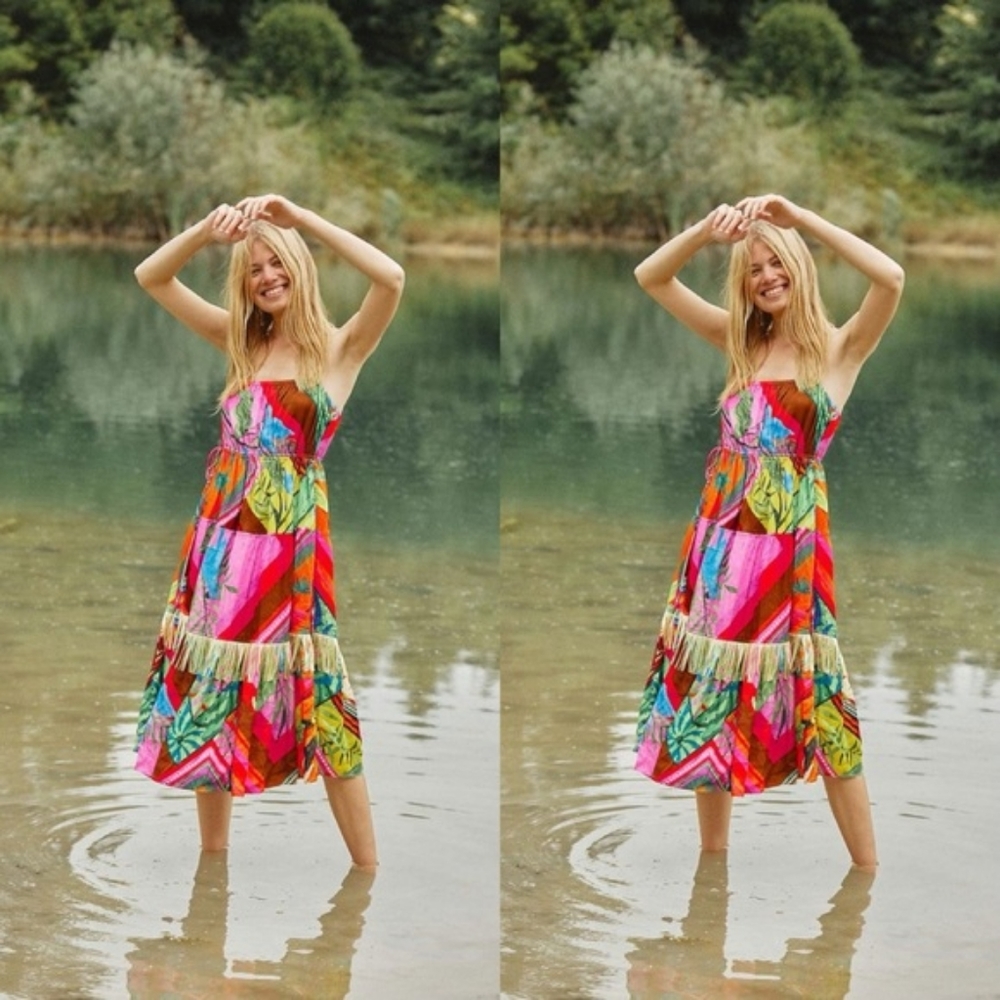 Anthropologie Farm Rio Palila Fringed Midi Dress